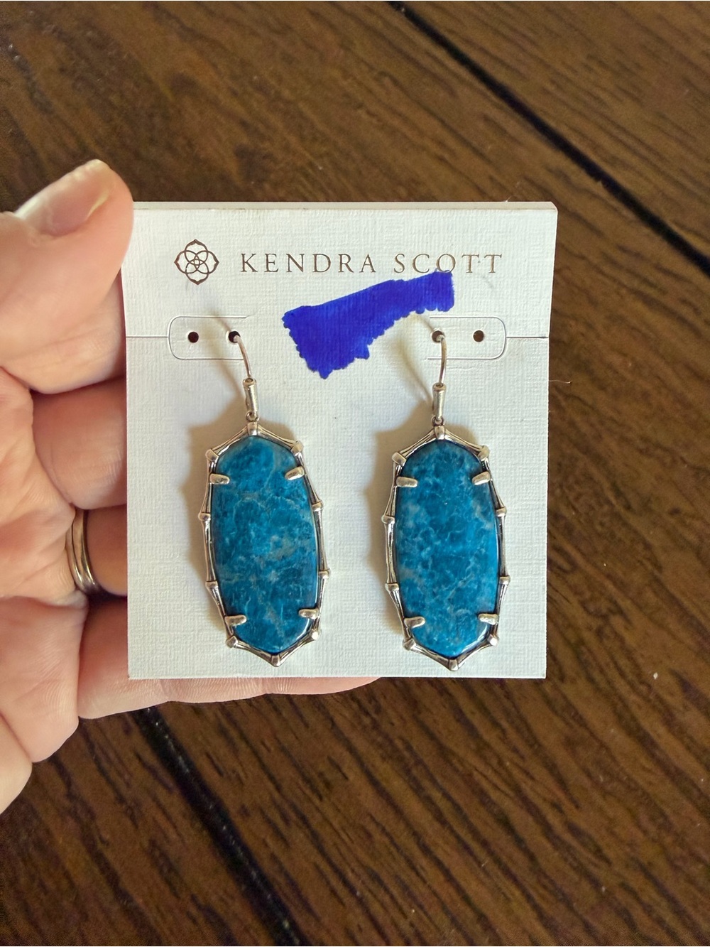 Kendra Scott Elle Drop Earrings silver Tone Bronze Veined Turquoise Magnesite - Picture 2 of 8